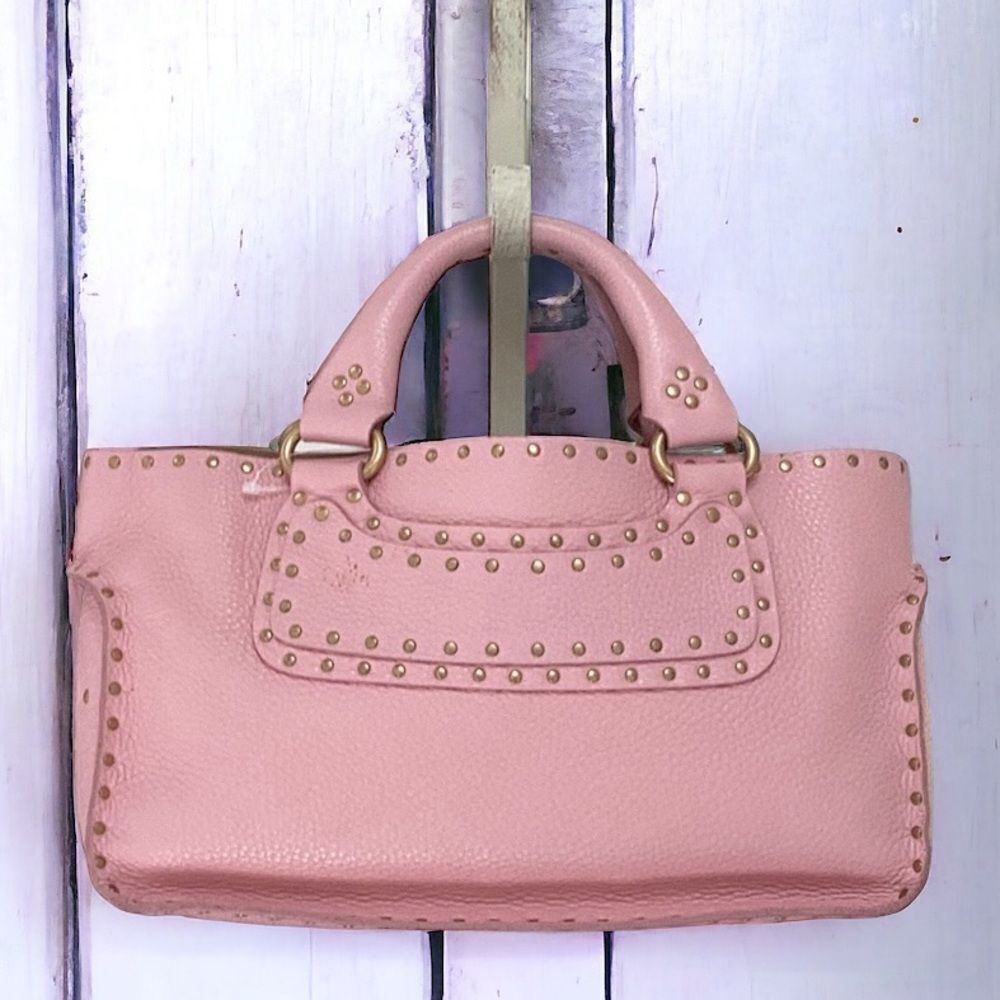 AUTHENTIC CELINE PINK LEATHER BOOGIE TOTE SATCHEL BAG GROMMET EMBELLISHED - Picture 5 of 15